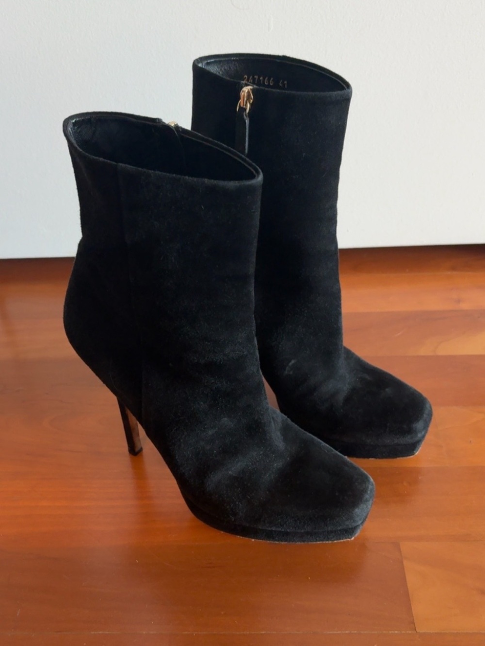 Gucci Black Suede Platform Square Toe Ankle Boots Stiletto Heel EU 41 US 11